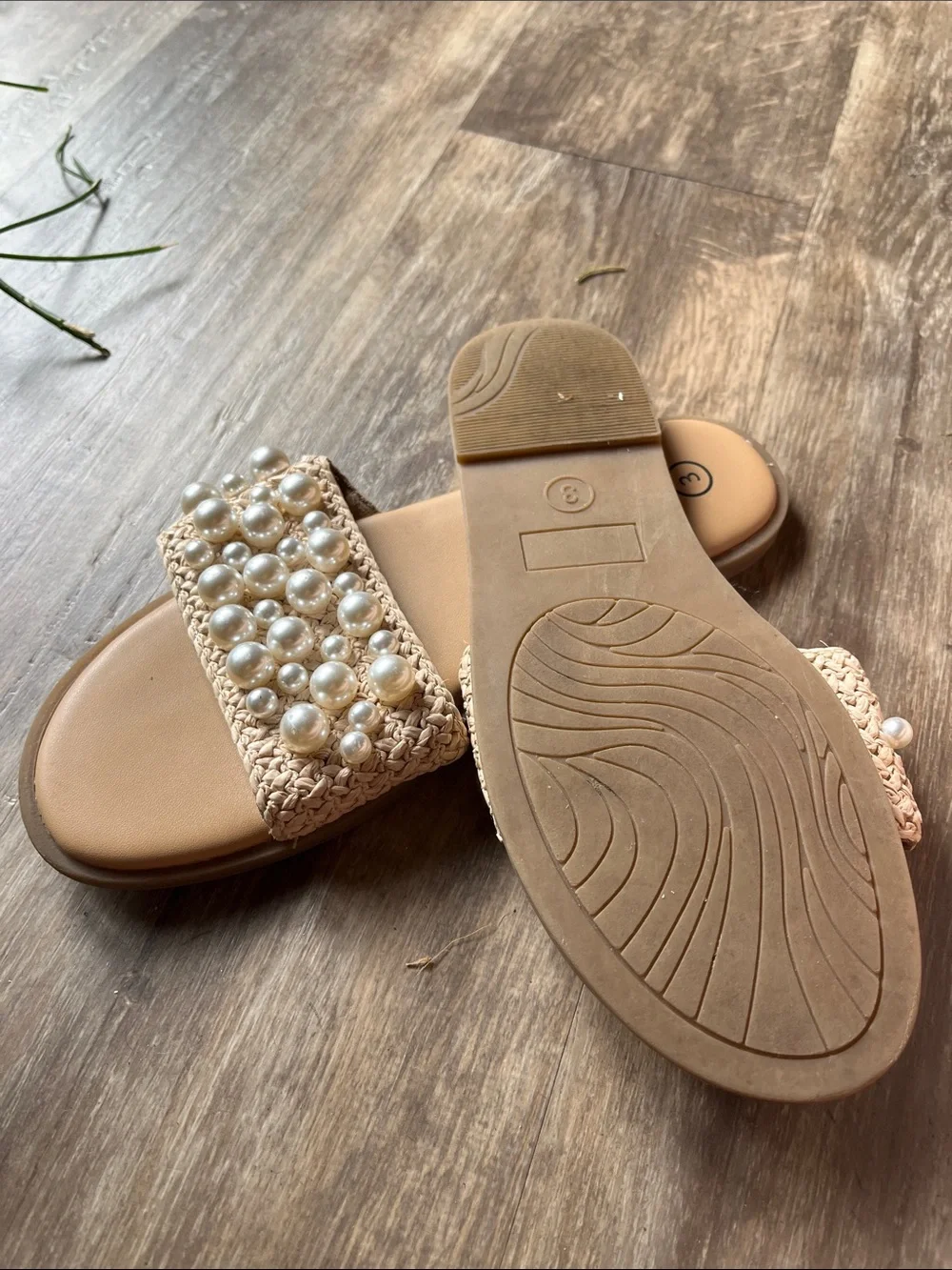 art class Nude Pearl-Embellished Braided Slide Sandals